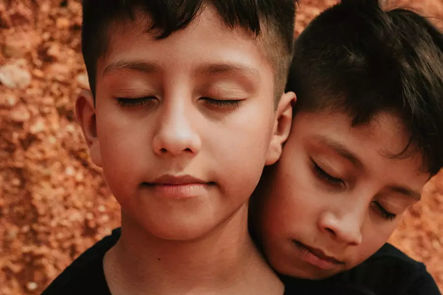 A pair of young indentical male twins